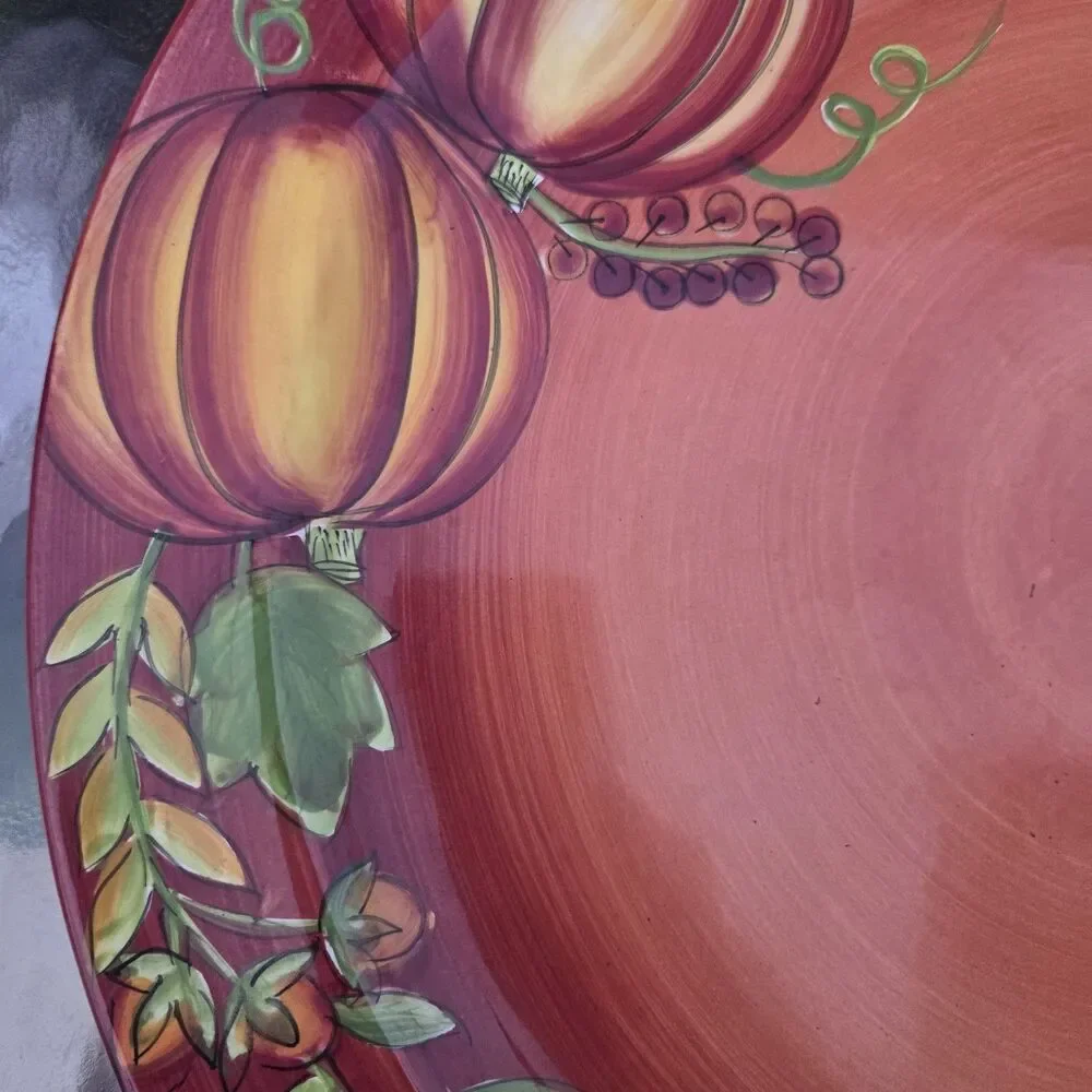 ​Gates Ware Laurie Gates Ceramic Round Platter 15 Inch Pumpkin Vine Red Orange​